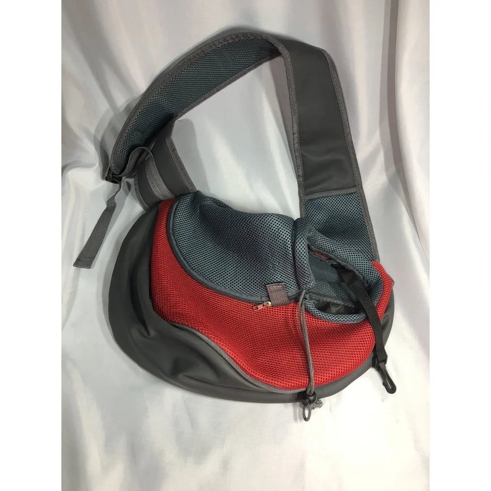 Pet Dog Cat Sling Carrier Breathable Mesh Travel Sling Bag Large Red -Preowned